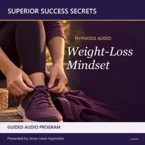Superior Success Secrets Weight-Loss Mindset hypnosis audio cover showing hands lacing a walking shoe.
